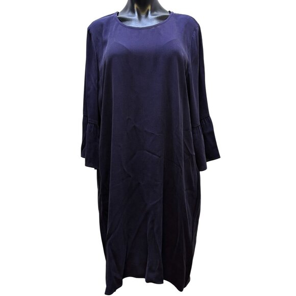 NWT Eileen Fisher Silk Blend Rndk Short Dress Purple L - Picture 1 of 6